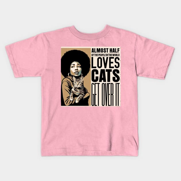 Almost half of the people in the world love cats, Get Over It: Vintage Cat Lover's Portrait in Black, Brown, and Beige Kids T-Shirt by PopArtyParty